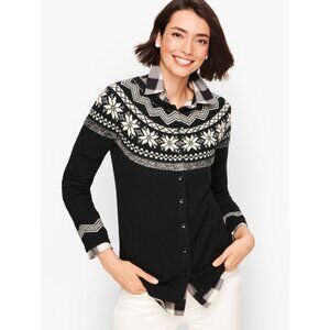Talbots Plus Petite Snowflake Fair Isle Cardigan Black/White Women's PLUS Sz 3XP
